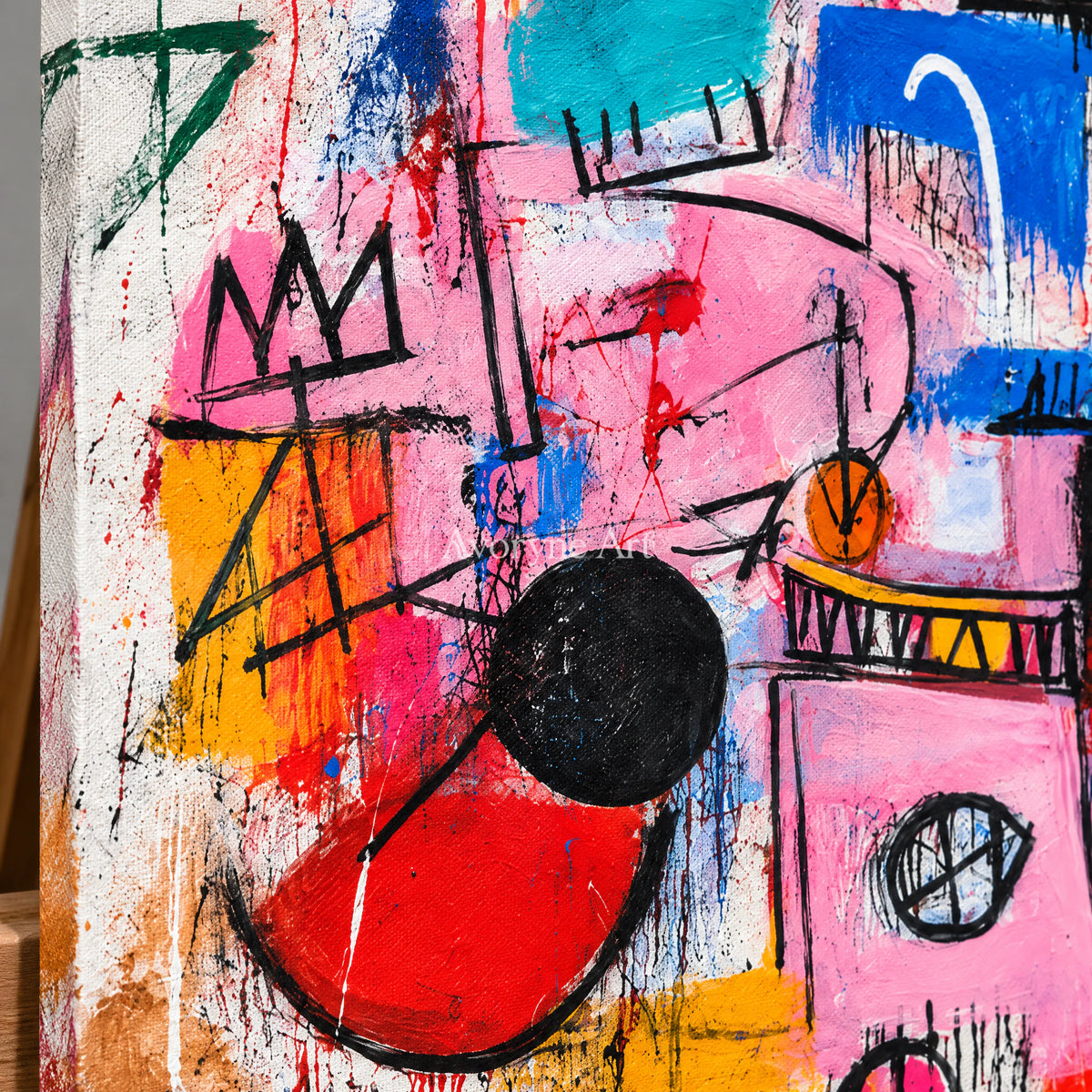 Chromatic Play: Pop Colorful Graffiti Faces Wall Art — detail easel