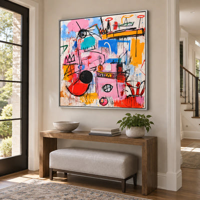 Chromatic Play: Pop Colorful Graffiti Faces Wall Art — entry silver