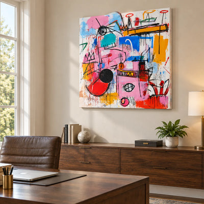Chromatic Play: Pop Colorful Graffiti Faces Wall Art — office frameless