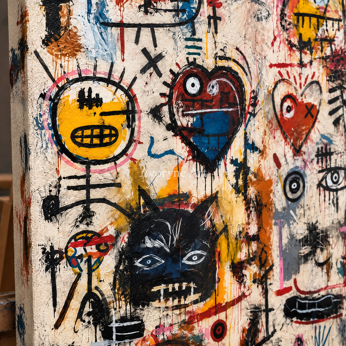 Street Chorus: Pop Colorful Graffiti Faces Wall Art — detail easel