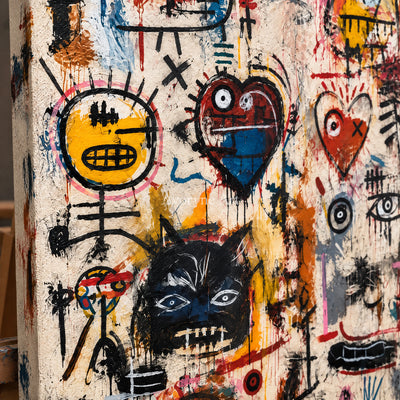Street Chorus: Pop Colorful Graffiti Faces Wall Art — detail easel