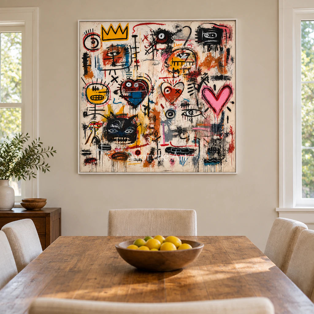 Street Chorus: Pop Colorful Graffiti Faces Wall Art — dining white