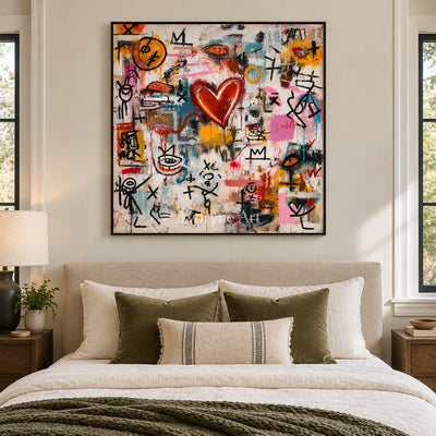 Heart Signal: Pop Colorful Love Graffiti Wall Art — bedroom black