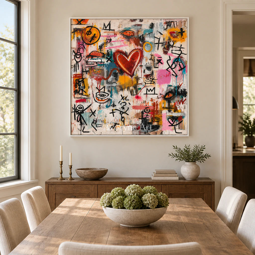 Heart Signal: Pop Colorful Love Graffiti Wall Art — dining white
