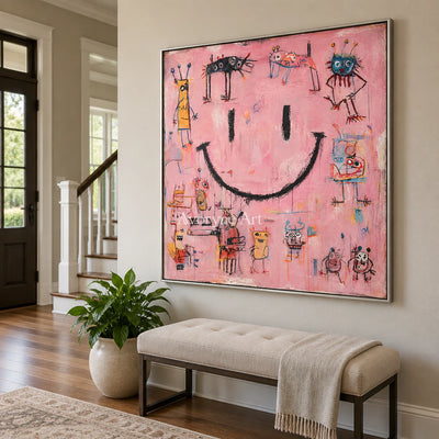 Pink Mischief: Pop Colorful Smiley Graffiti Wall Art — entry silver