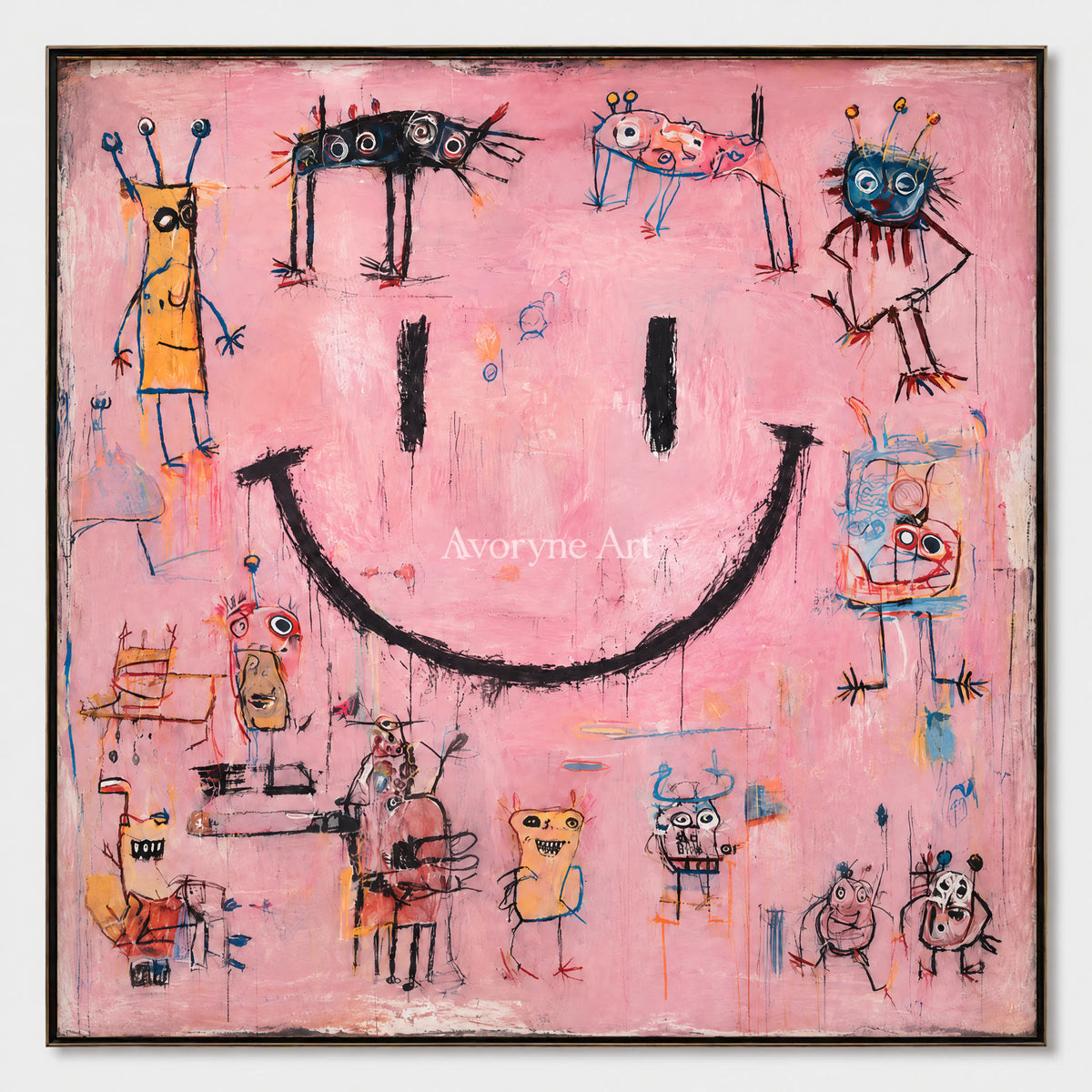 Pink Mischief: Pop Colorful Smiley Graffiti Wall Art — primary