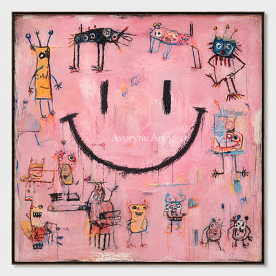 Pink Mischief: Pop Colorful Smiley Graffiti Wall Art — primary