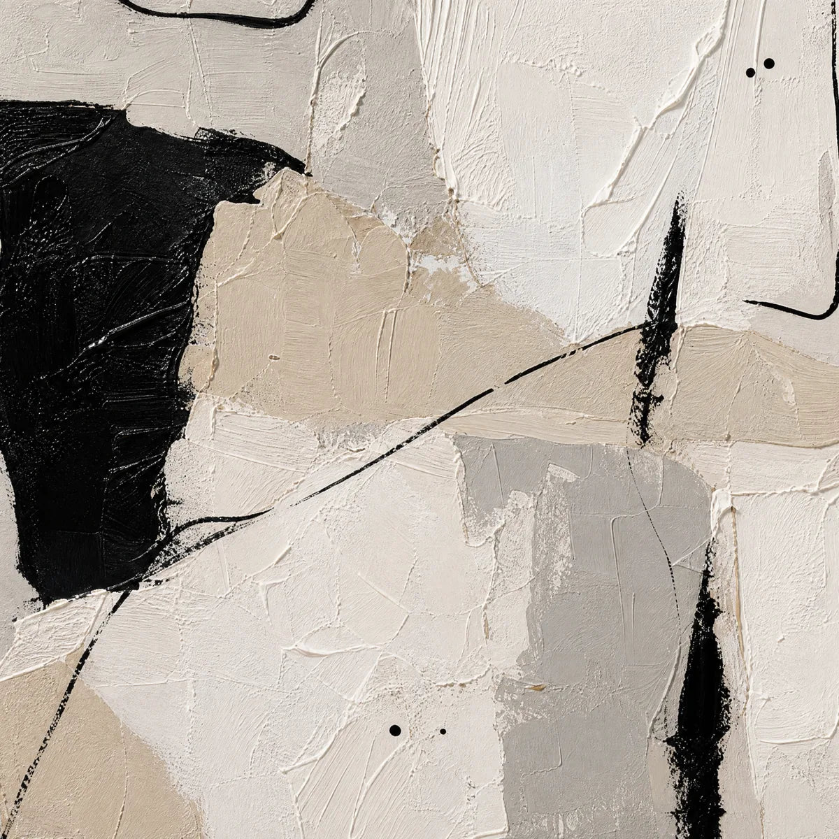 Quiet Lines: Black White Abstract Wall Art - detail