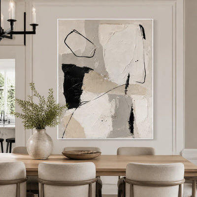 Quiet Lines: Black White Abstract Wall Art - dining room white frame