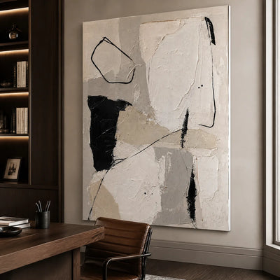Quiet Lines: Black White Abstract Wall Art - office stretched canvas