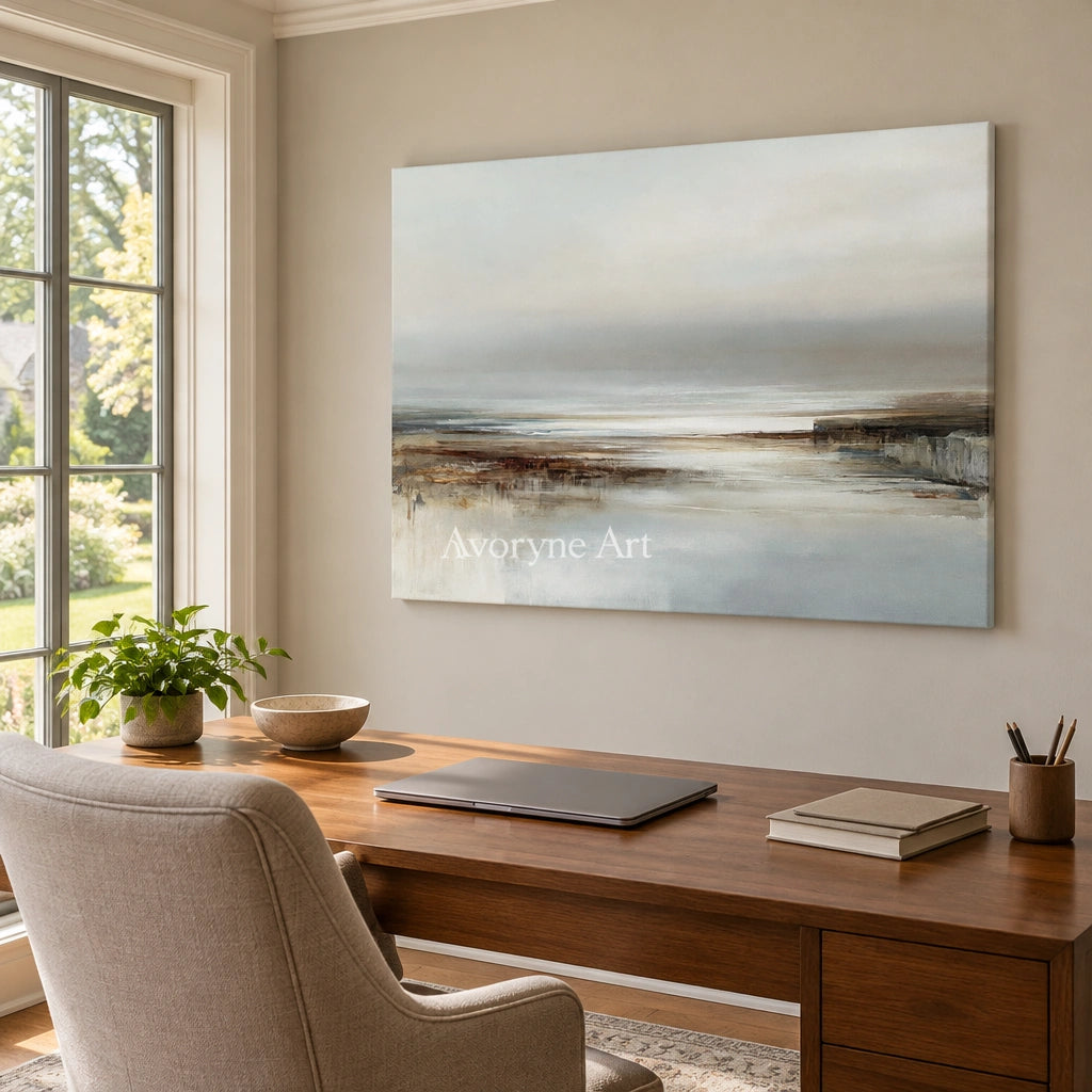 Ivory Distant Solace: Quiet Shore Art — office frameless