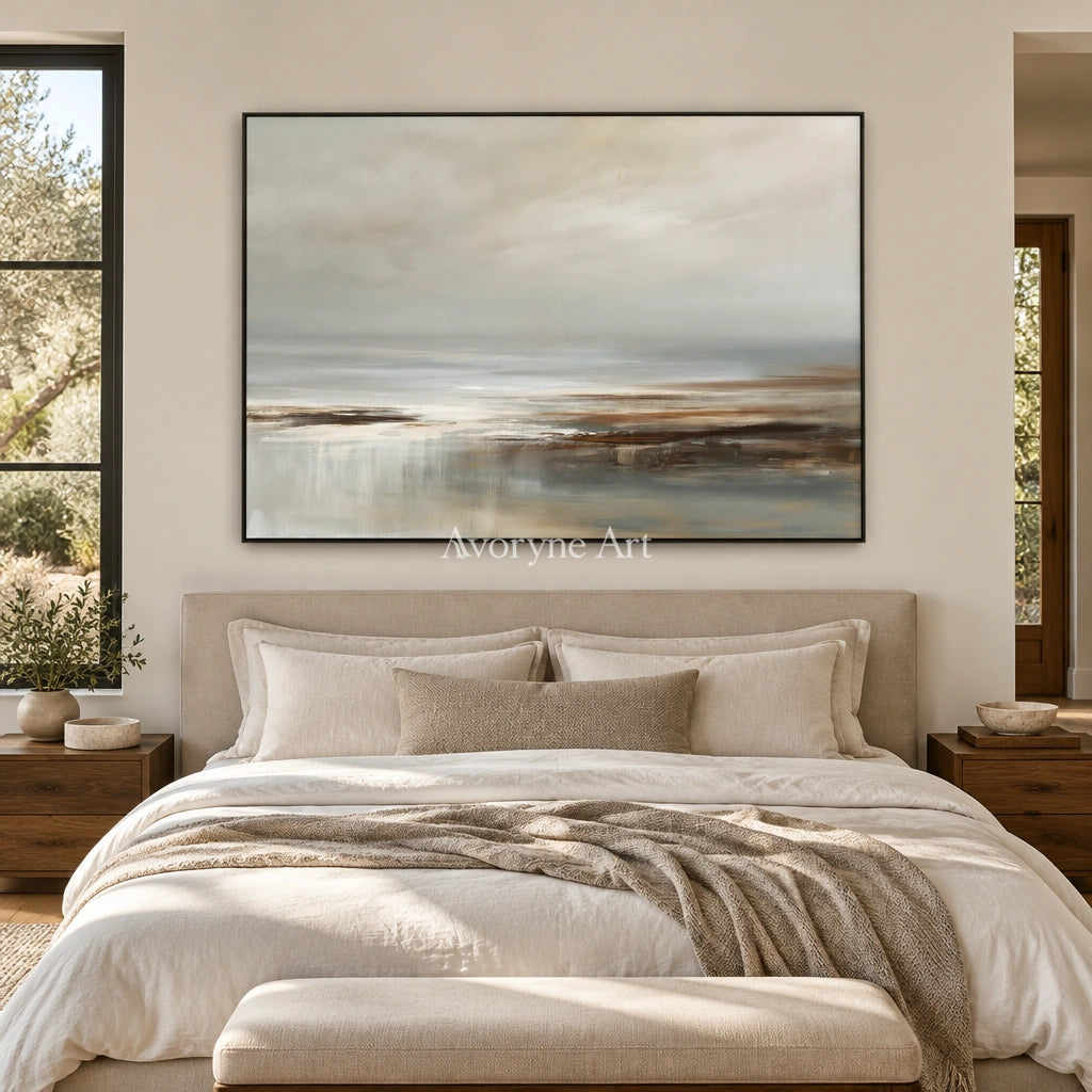Ivory Distant Sonata: Quiet Shore Art — bedroom black