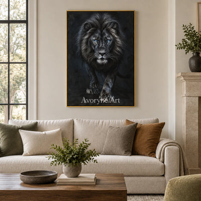 Nocturne Lion: Realistic Black Lion Portrait Wall Art — living gold