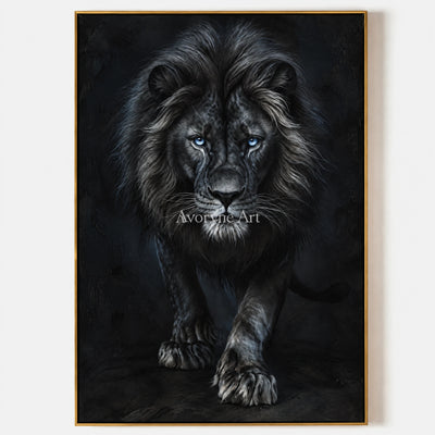 Nocturne Lion: Realistic Black Lion Portrait Wall Art — primary
