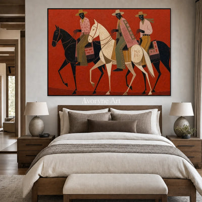 Red Trail Company: Red Horse Riders Horizontal Wall Art — bedroom black