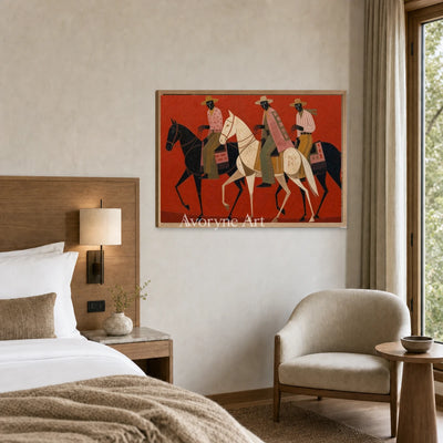 Red Trail Company: Red Horse Riders Horizontal Wall Art — hotel wood