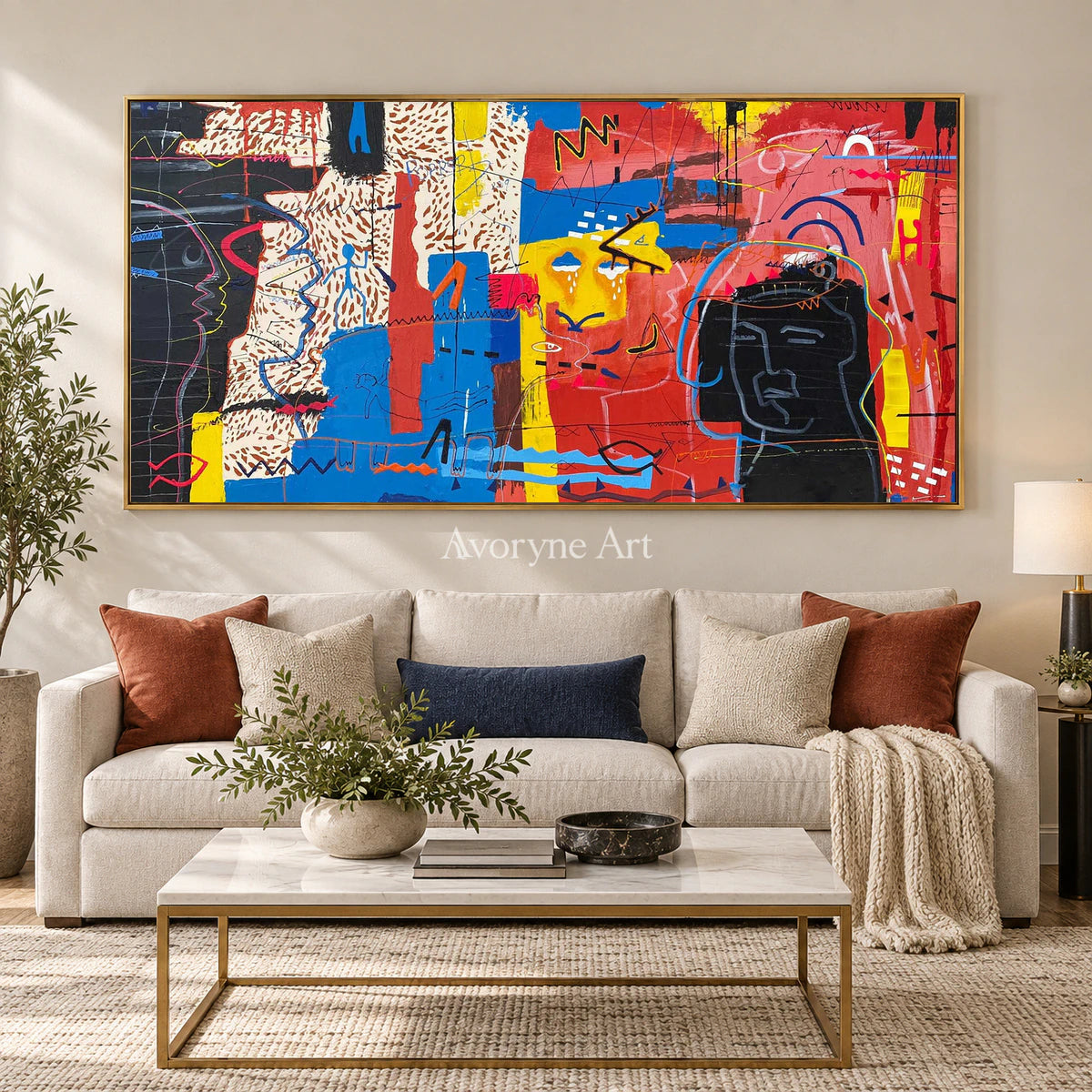 Crimson Conversation: Red Panoramic Graffiti Face Wall Art — living gold