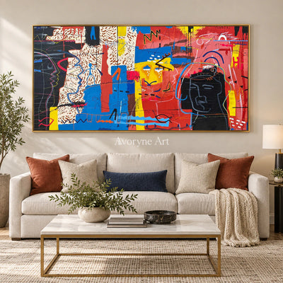 Crimson Conversation: Red Panoramic Graffiti Face Wall Art — living gold