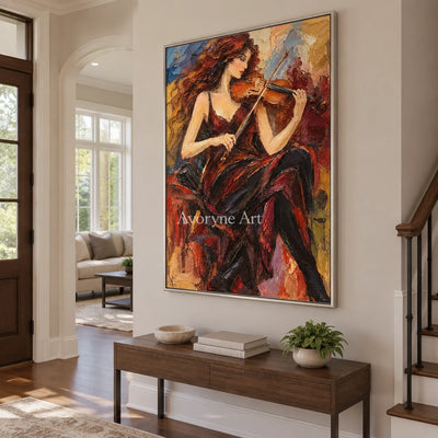 Ember Sonata: Red Violinist Portrait Wall Art — entry silver