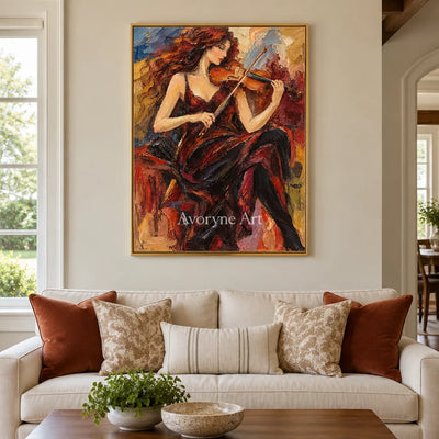 Ember Sonata: Red Violinist Portrait Wall Art — living gold