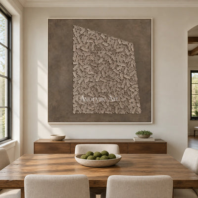 Quiet Cadence relief mosaic wall art with a white frame in a dining room