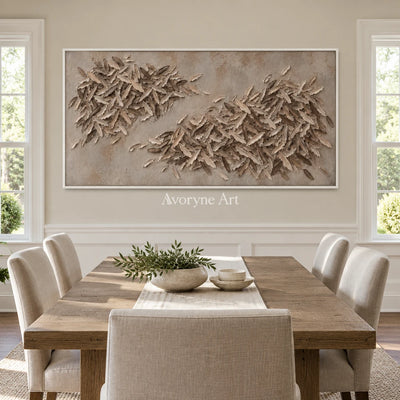Quiet Reverie relief mosaic wall art with a white frame in a dining room