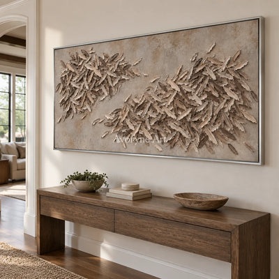 Quiet Reverie relief mosaic wall art with a silver frame in an entryway