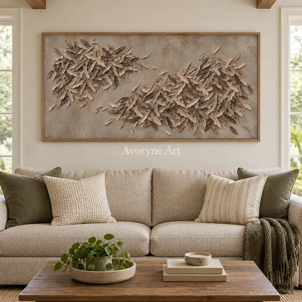 Quiet Reverie relief mosaic wall art with a wood frame in a villa living space