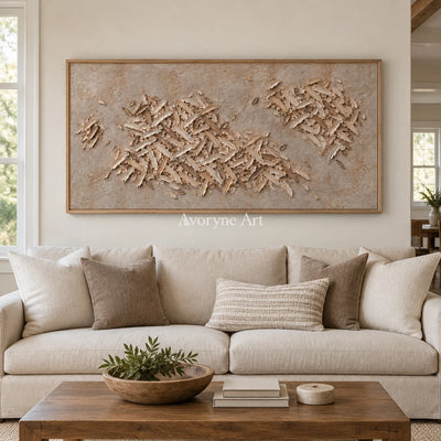 Quiet Interval relief mosaic wall art with a wood frame in a villa living space