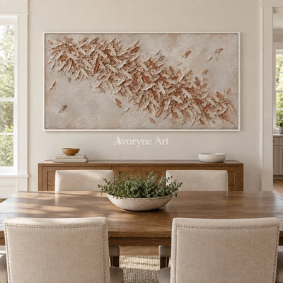 Quiet Rhythm relief mosaic wall art with a white frame in a dining room
