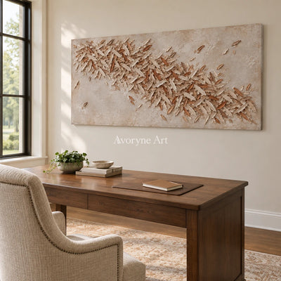 Quiet Rhythm relief mosaic wall art as a frameless stretched canvas in a home office