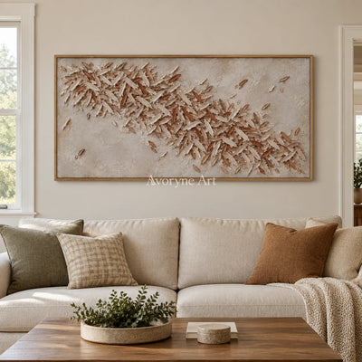 Quiet Rhythm relief mosaic wall art with a wood frame in a villa living space