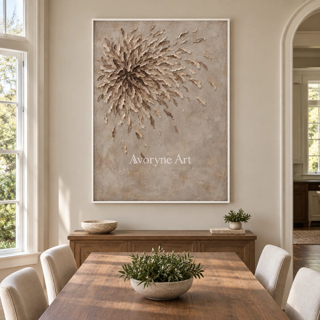 Quiet Mosaic relief mosaic wall art with a white frame in a dining room