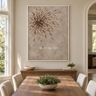 Quiet Mosaic relief mosaic wall art with a white frame in a dining room