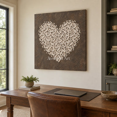 Quiet Verse relief mosaic wall art as a frameless stretched canvas in a home office