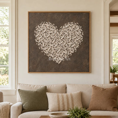 Quiet Verse relief mosaic wall art with a wood frame in a villa living space