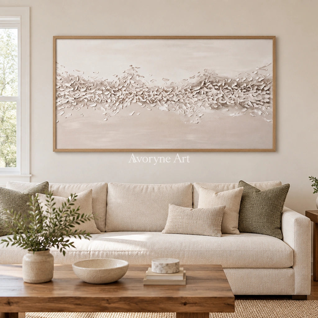 Quiet Reverberation relief mosaic wall art with a wood frame in a villa living space