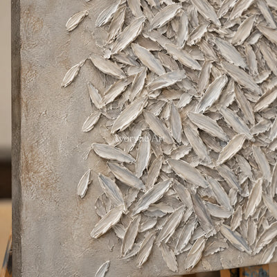 Close-up of the hand-painted texture of Amber Passage relief mosaic wall art on an easel