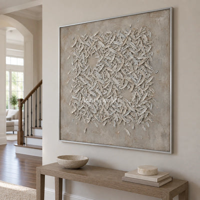 Amber Passage relief mosaic wall art with a silver frame in an entryway