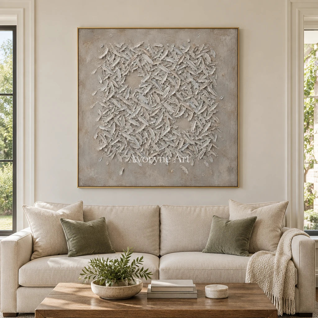 Amber Passage relief mosaic wall art with a gold frame hanging in a living room