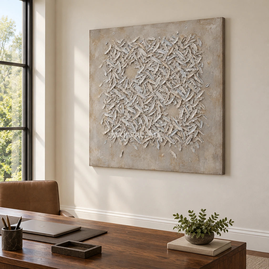 Amber Passage relief mosaic wall art as a frameless stretched canvas in a home office