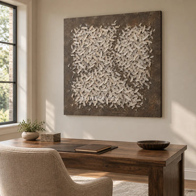 Amber Interval relief mosaic wall art as a frameless stretched canvas in a home office