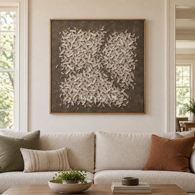Amber Interval relief mosaic wall art with a wood frame in a villa living space