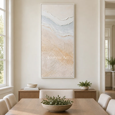 Quiet Trace ripple relief wall art with a white frame in a dining room