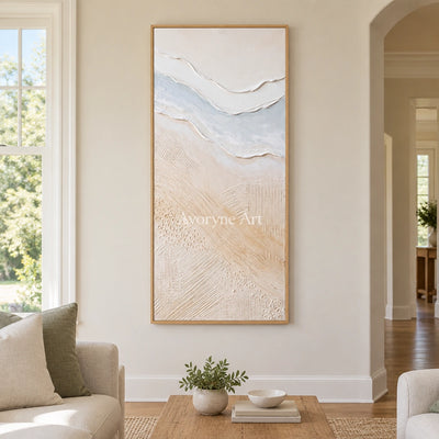 Quiet Trace ripple relief wall art with a wood frame in a villa living space
