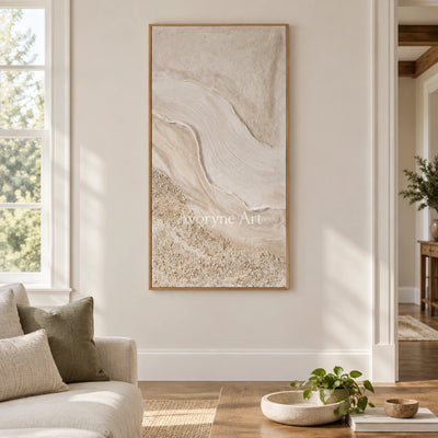 Quiet Story ripple relief wall art with a wood frame in a villa living space