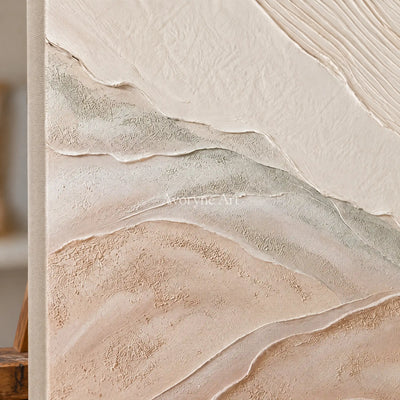 Close-up of the hand-painted texture of Quiet Current ripple relief wall art on an easel