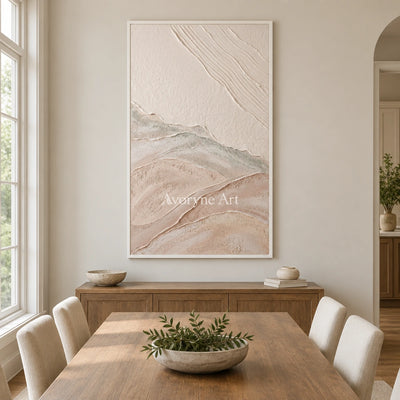 Quiet Current ripple relief wall art with a white frame in a dining room