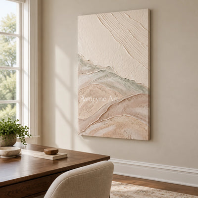 Quiet Current ripple relief wall art as a frameless stretched canvas in a home office