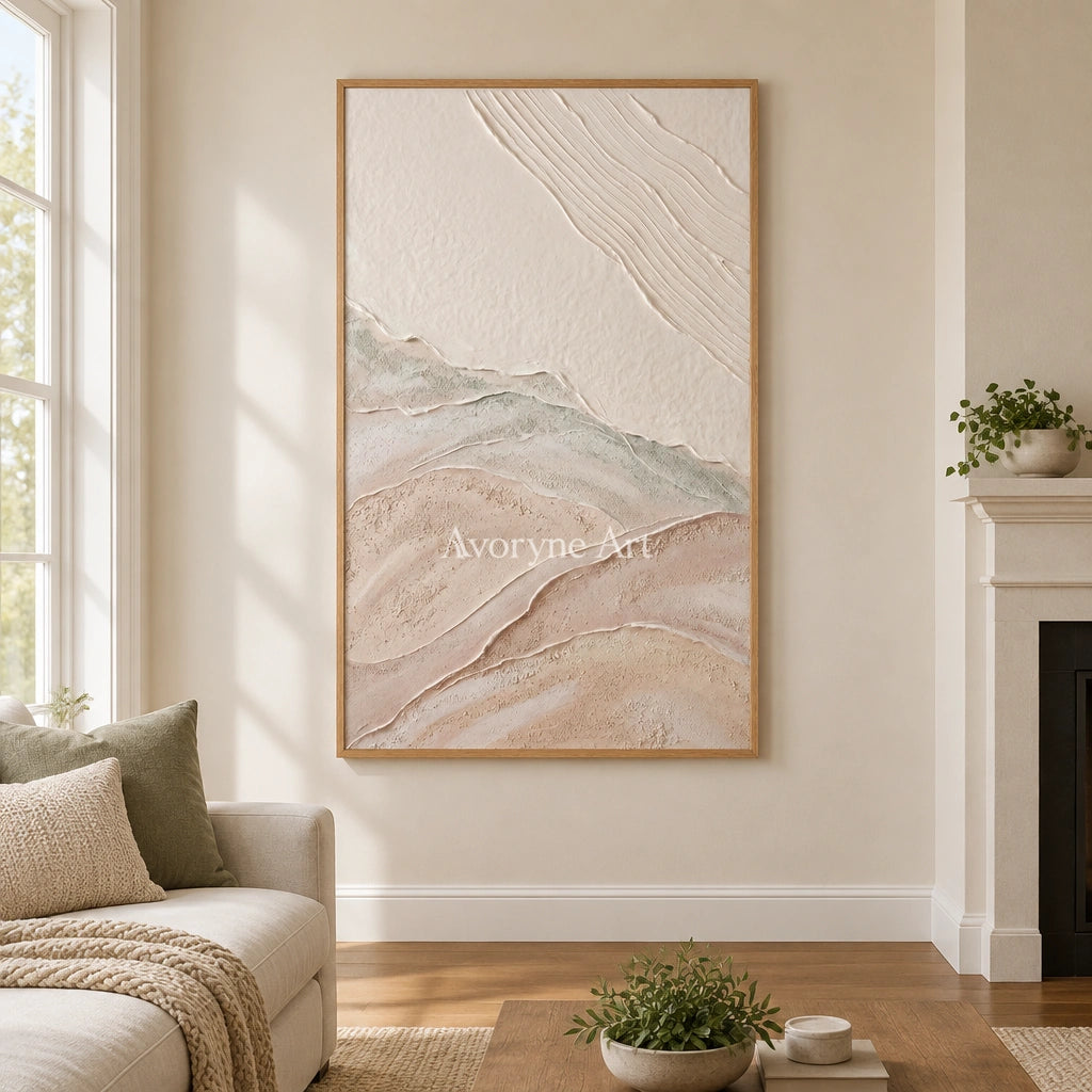 Quiet Current ripple relief wall art with a wood frame in a villa living space